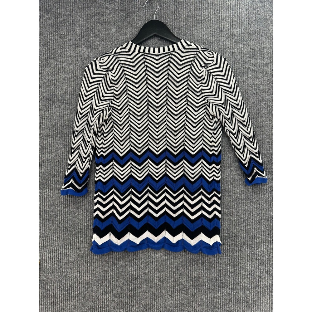 Chico's Cardigan Women Size 0 Blue Black White Chevron Open Front Knit Excellent - Picture 6 of 7